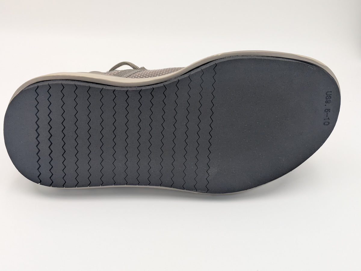 Gray shoe sole with tread pattern on a white background